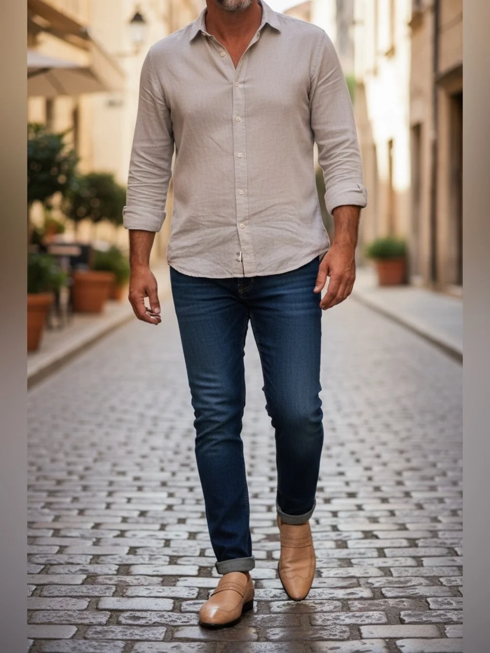 Lusquinos Classic Tan Leather Slip-On Loafers with Brogue Detailing
